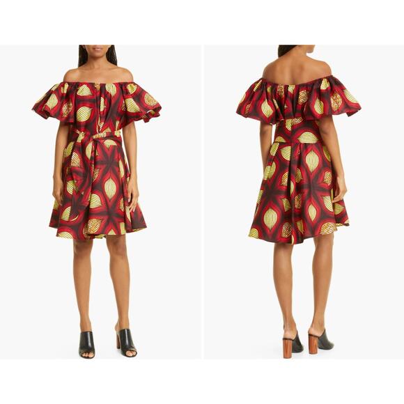 The Oula Company Red Abstract Print Babydoll Mini Dress NO BELT NWT - Picture 1 of 6